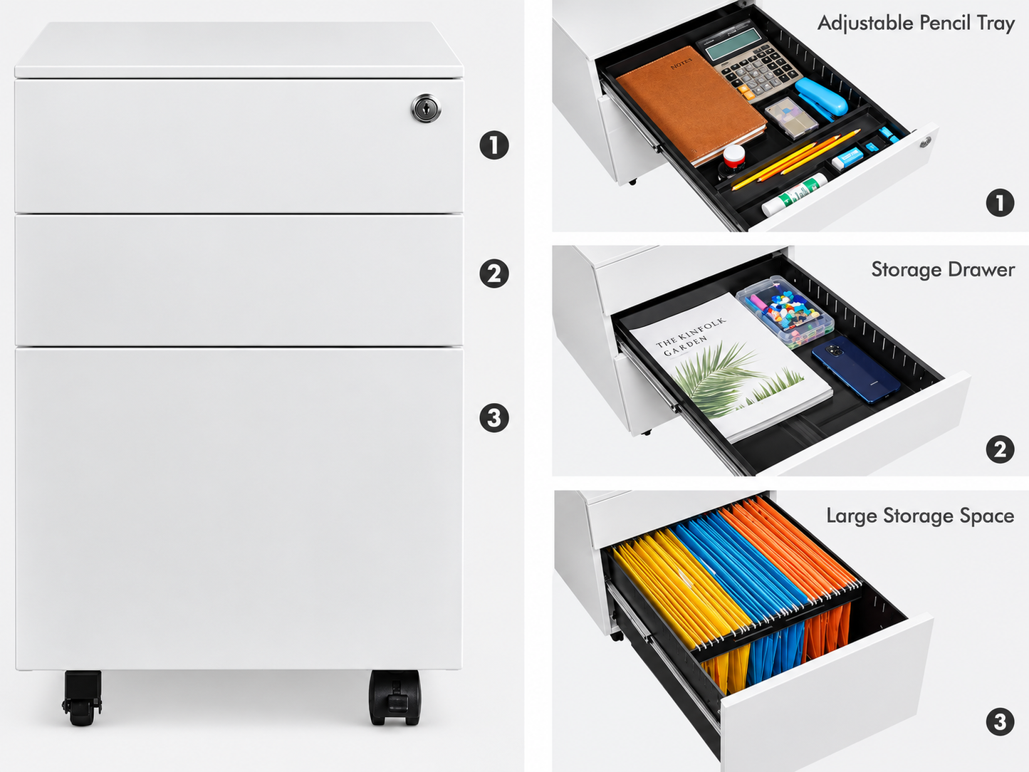 Office Filing Cabinet with Wheels, Lock File Organiser