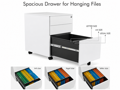 Office Filing Cabinet with Wheels, Lock File Organiser