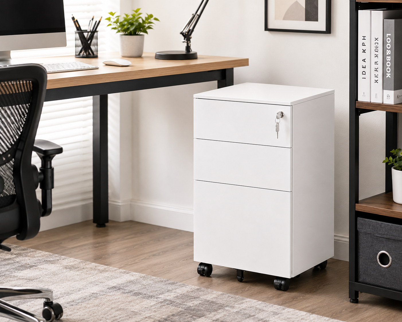 Office Filing Cabinet with Wheels, Lock File Organiser