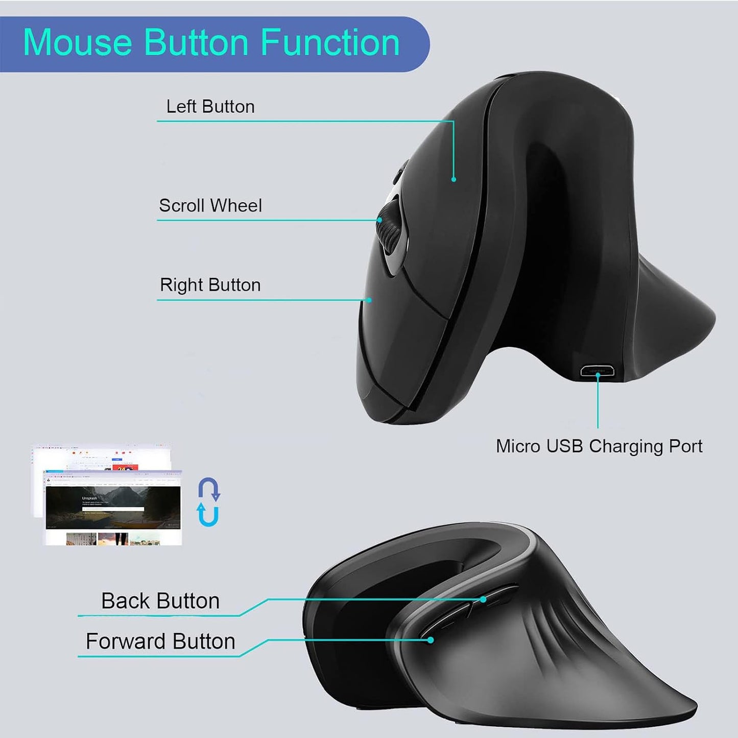 Vertical Rechargeable Wireless Ergonomic Mouse