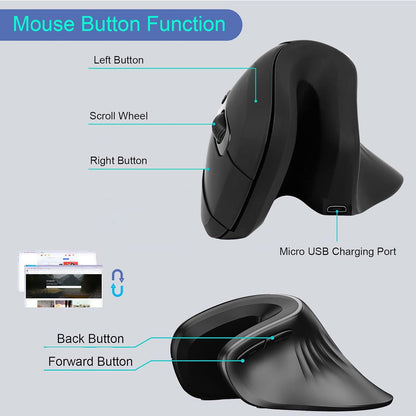 Vertical Rechargeable Wireless Ergonomic Mouse