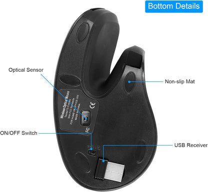 Vertical Rechargeable Wireless Ergonomic Mouse