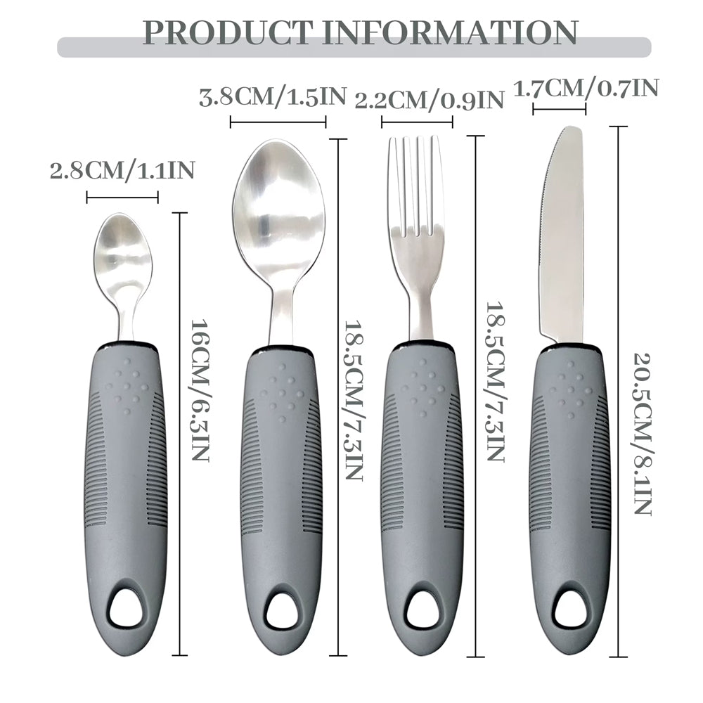 Adaptive Utensils 4pcs Set for Hand Tremors, Elderly, Arthritis, Arkinsons