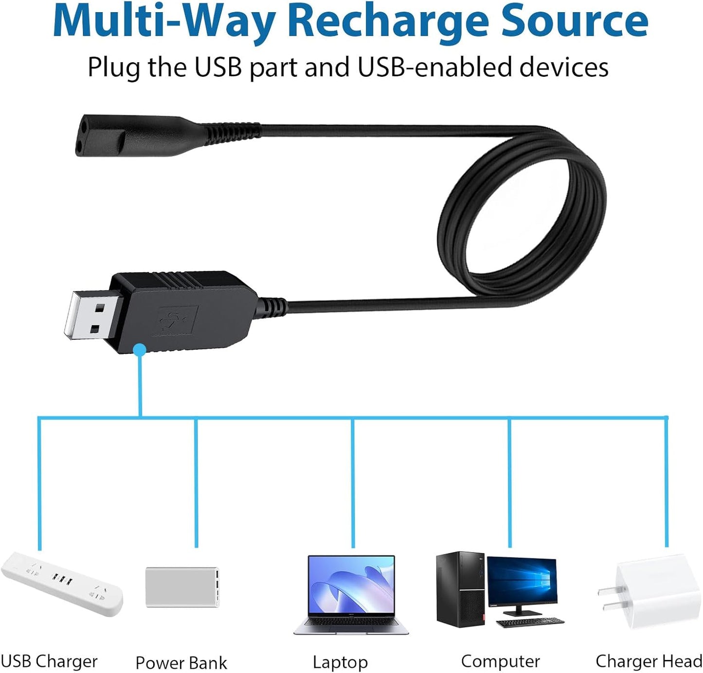 Braun Shaver Charger Charging Cable USB 12V