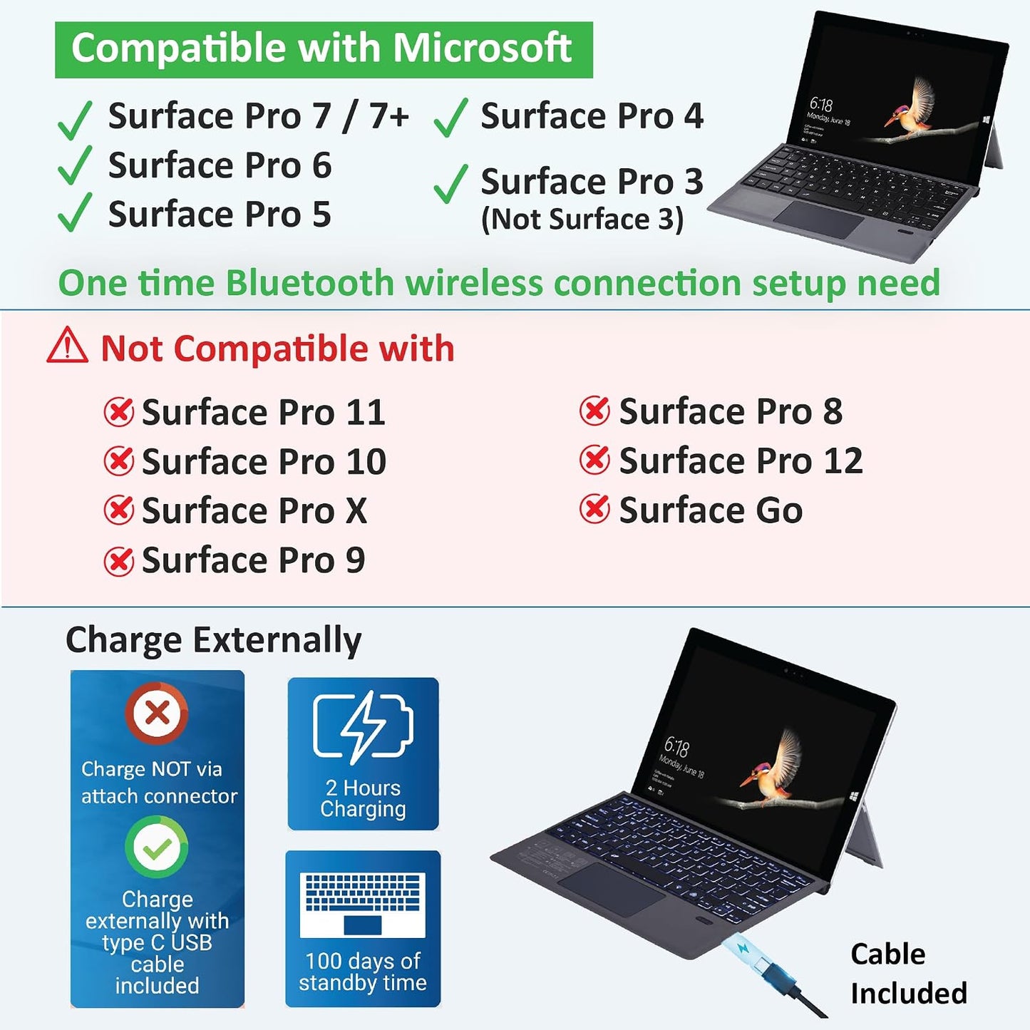 Wireless Microsoft Surface Pro Keyboard Type Cover
