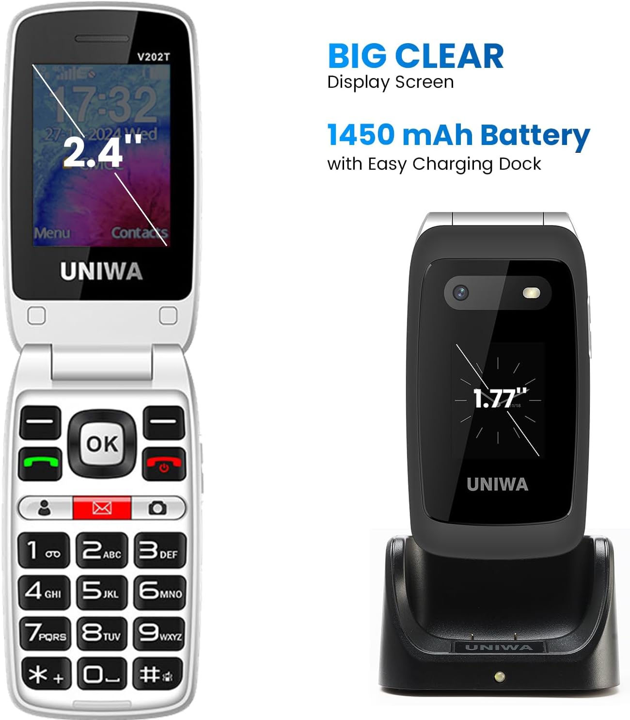Big Button Senior Mobile Phone – 4G Dual SIM Flip Phone with SOS Button, Charging Dock, Dual Screen and Bluetooth 5.0