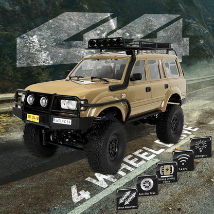 RC Rock Crawler – 1:16 Scale 4WD SUV with LED Lights, Snorkel, Roof Rack, Spare Tyre and 2 Batteries