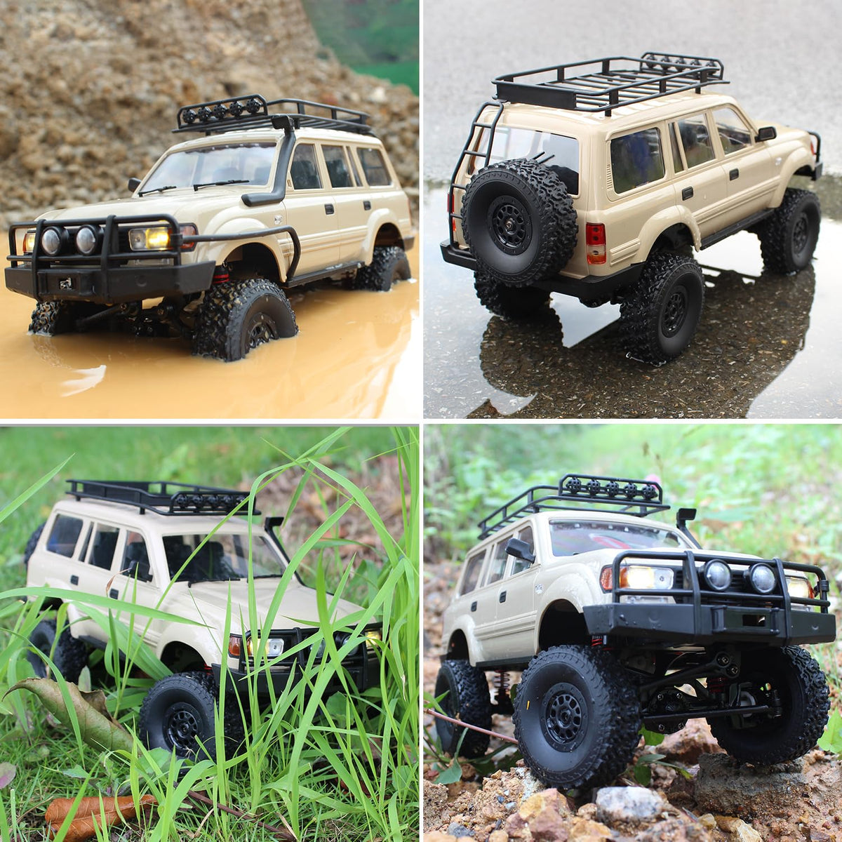 RC Rock Crawler – 1:16 Scale 4WD SUV with LED Lights, Snorkel, Roof Rack, Spare Tyre and 2 Batteries