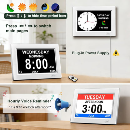 8inch LED Dementia Digital Calendar Clock Alarm Extra Large Day/Week/Month/Year