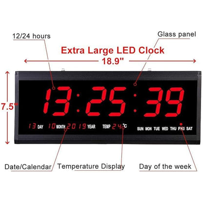 48cm Large Big Jumbo LED Wall Desk Clock Display With Calendar Temperature