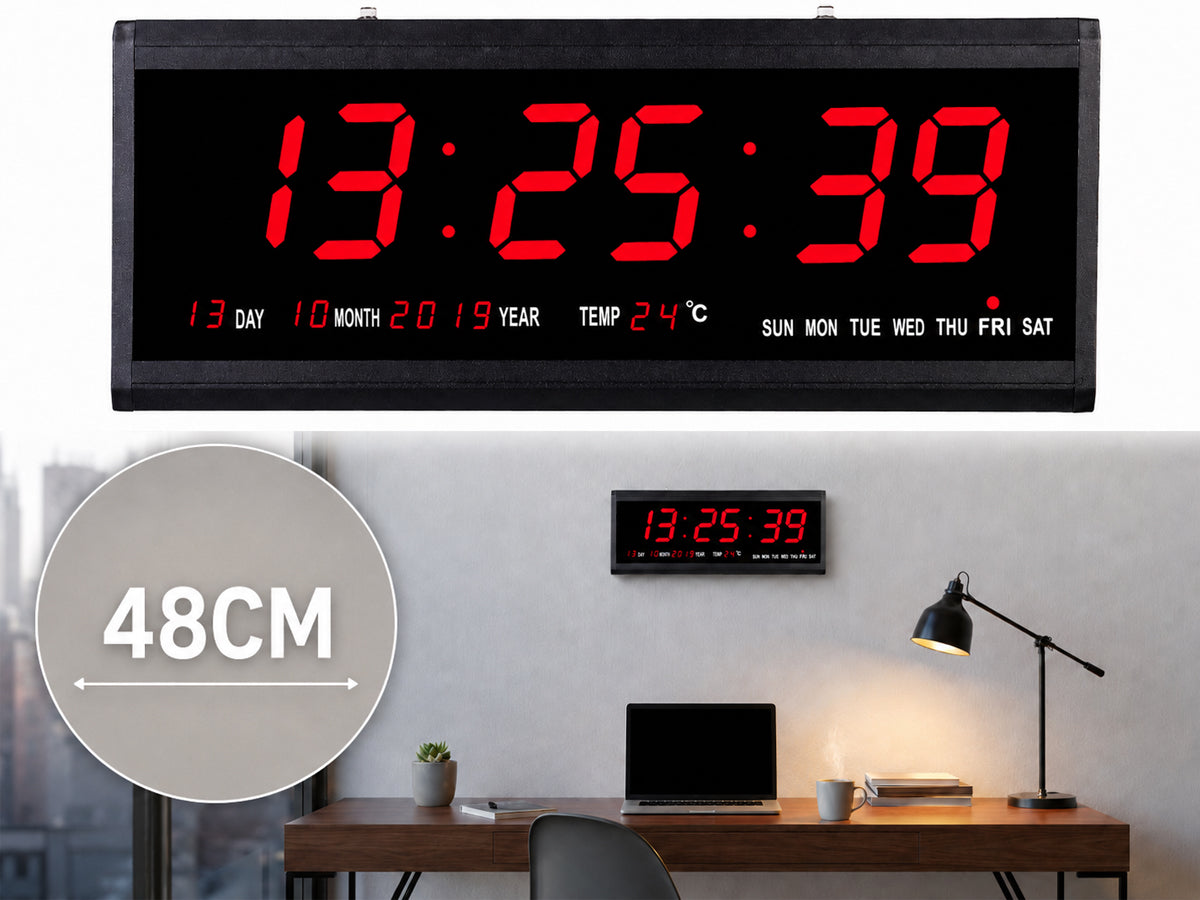 48cm Large Big Jumbo LED Wall Desk Clock Display With Calendar Temperature
