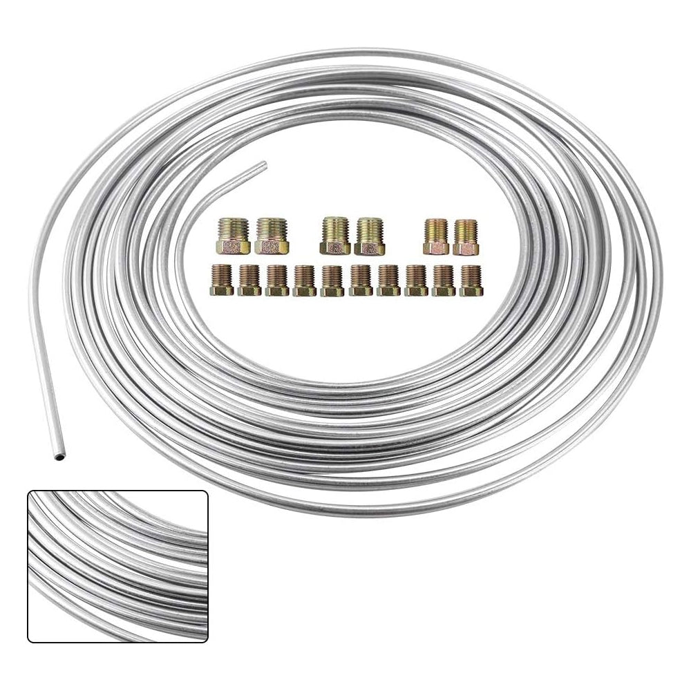 Brake Line Tubing Kit 3/16" OD 25 FT Coil Roll with Fittings