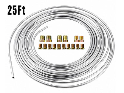 Brake Line Tubing Kit 3/16" OD 25 FT Coil Roll with Fittings