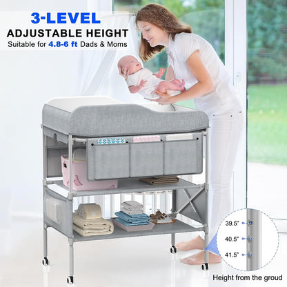 Foldable Nappy Changing Table with Storage
