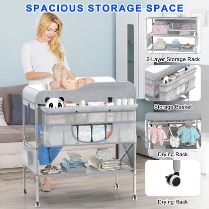 Foldable Nappy Changing Table with Storage