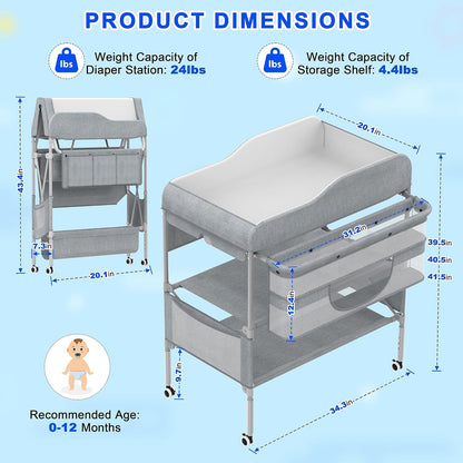 Foldable Nappy Changing Table with Storage