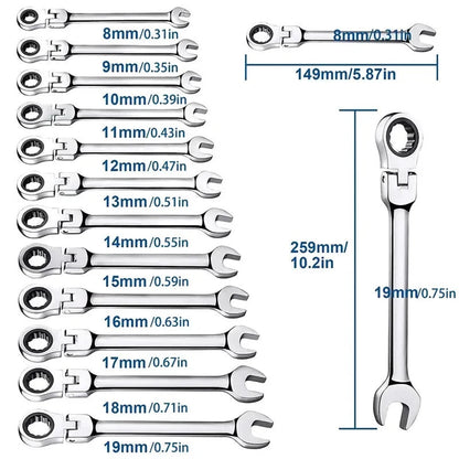12Pc Metric Flexi Head Ratchet Spanner Wrench Set