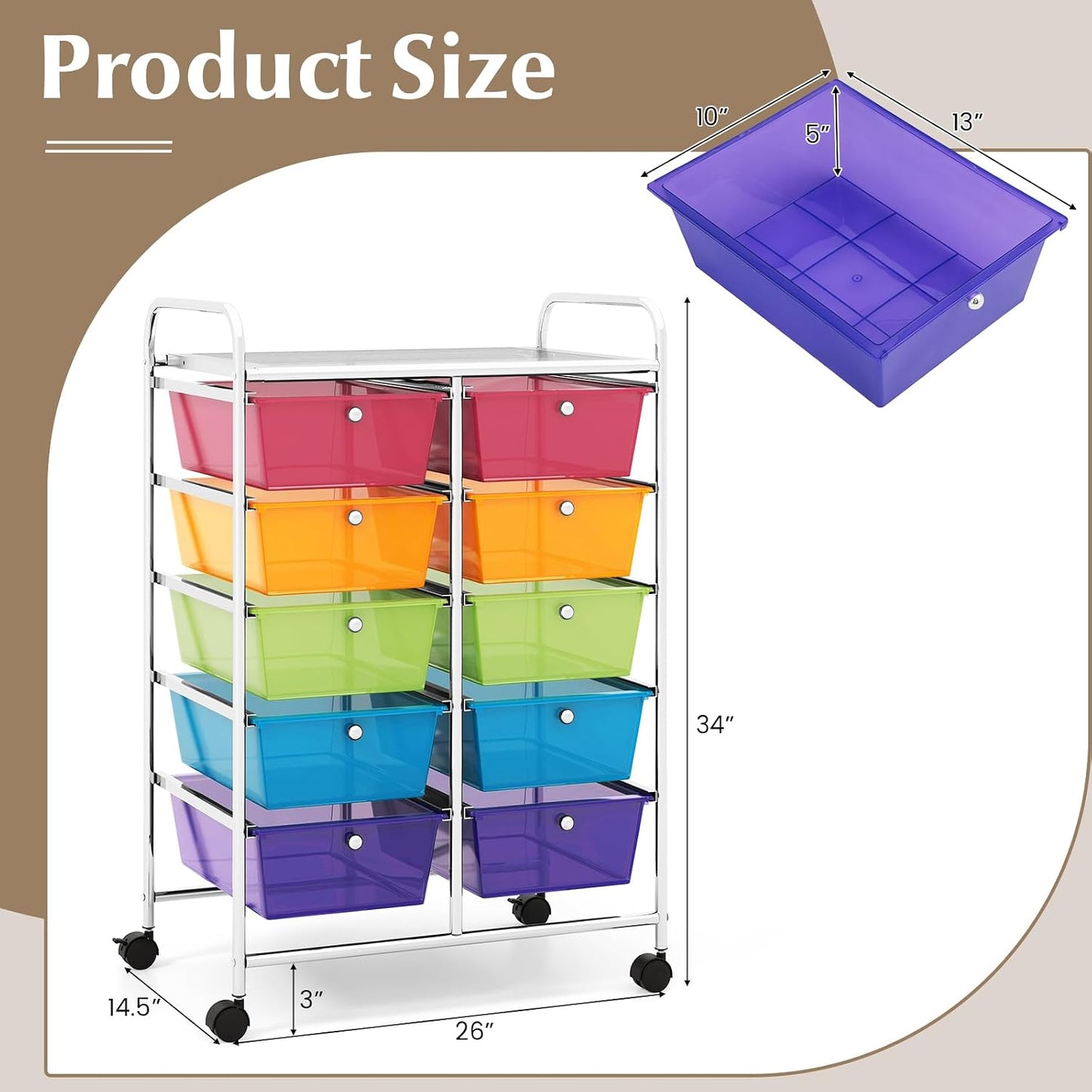 10 Drawer Rolling Organiser