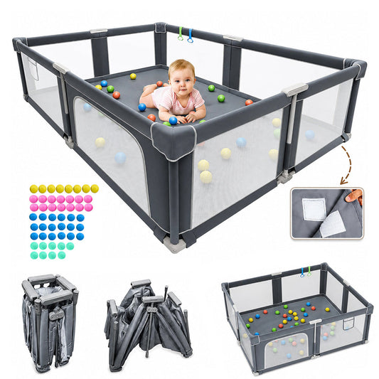 Foldable Baby Playpen Fence Gate Wall Fence Barrier Play Gym Mat 200CM