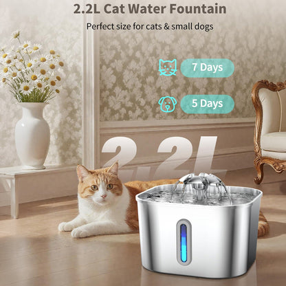 Stainless Steel Cat Water Fountain Water Dispenser with Dual Filter System
