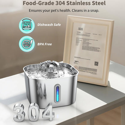 Stainless Steel Cat Water Fountain Water Dispenser with Dual Filter System