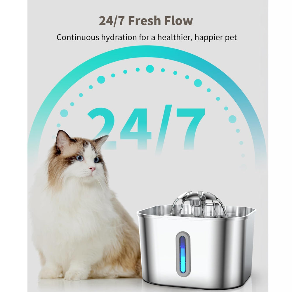 Stainless Steel Cat Water Fountain Water Dispenser with Dual Filter System