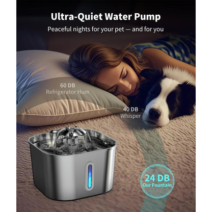 Stainless Steel Cat Water Fountain Water Dispenser with Dual Filter System