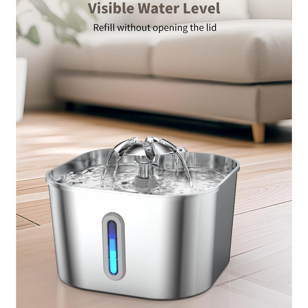 Stainless Steel Cat Water Fountain Water Dispenser with Dual Filter System