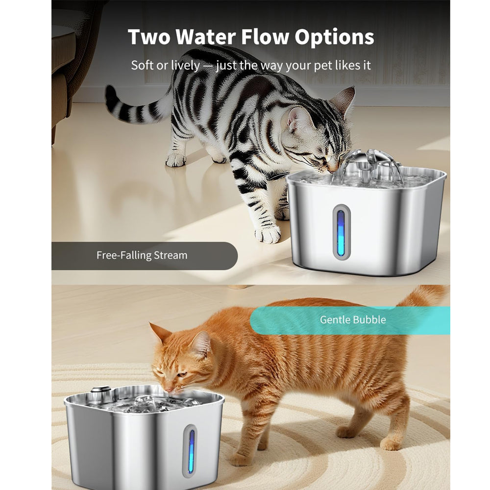 Stainless Steel Cat Water Fountain Water Dispenser with Dual Filter System
