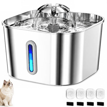 Stainless Steel Cat Water Fountain Water Dispenser with Dual Filter System