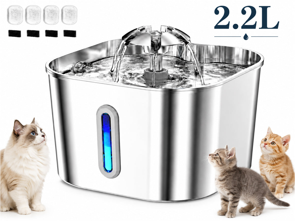 Stainless Steel Cat Water Fountain Water Dispenser with Dual Filter System