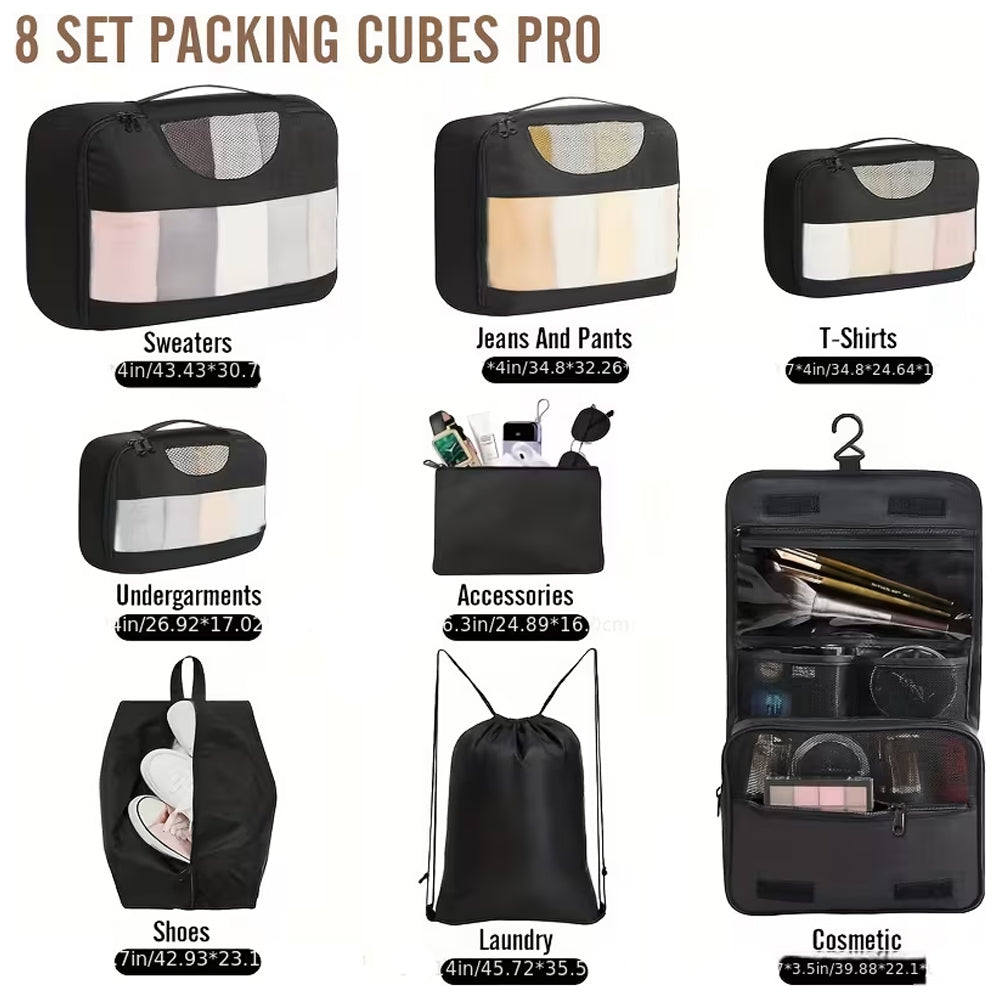8Pcs Travel Luggage Packing Cubes Bags
