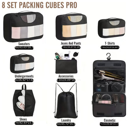 8Pcs Travel Luggage Packing Cubes Bags