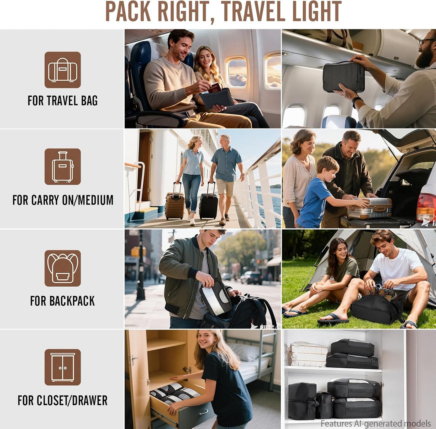 8Pcs Travel Luggage Packing Cubes Bags