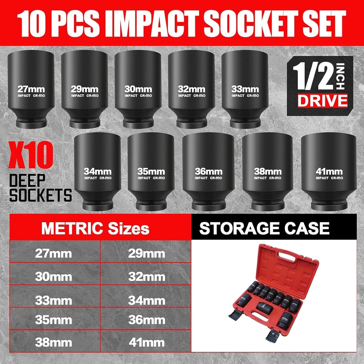 10 PCS Deep Impact Socket Set