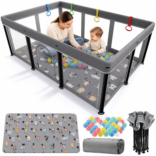 Foldable Baby Playpen Fence Gate Wall Fence Barrier Play Gym Mat 180cm