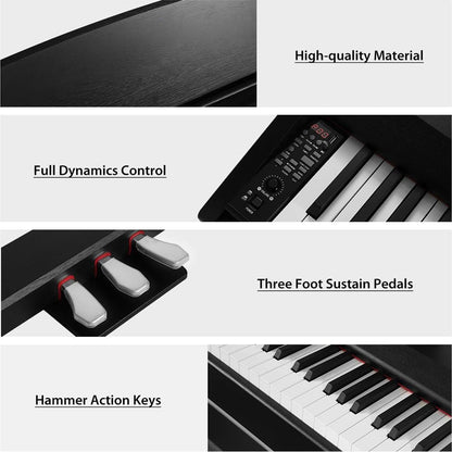 Weighted Hammer Action Keyboard Piano with 3 Pedals