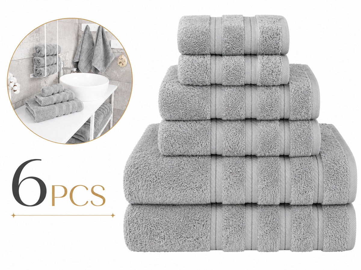 6 Piece 100% Cotton Bathroom Towels