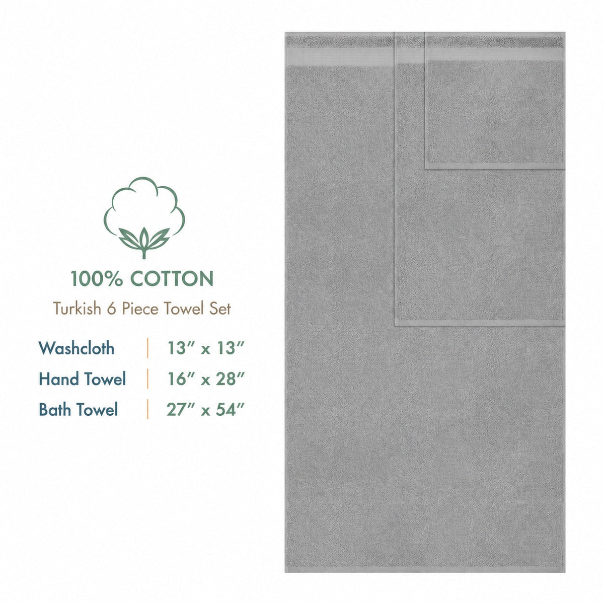 6 Piece 100% Cotton Bathroom Towels