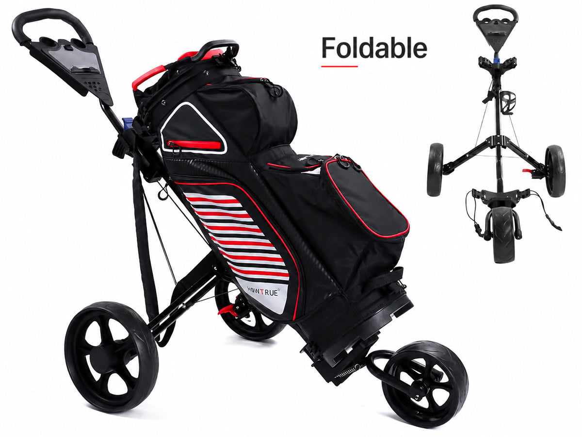 Golf Club Buggy Trolley Cart Compact Foldable 3 Wheel
