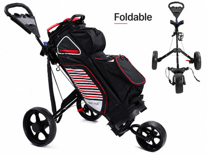 Golf Club Buggy Trolley Cart Compact Foldable 3 Wheel