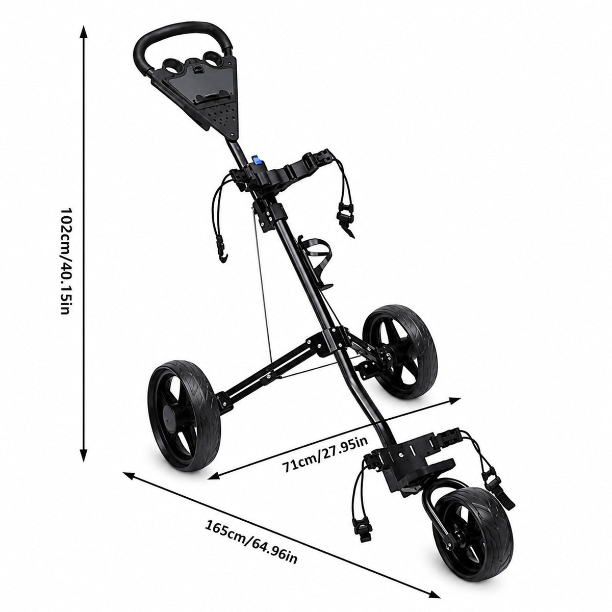 Golf Club Buggy Trolley Cart Compact Foldable 3 Wheel