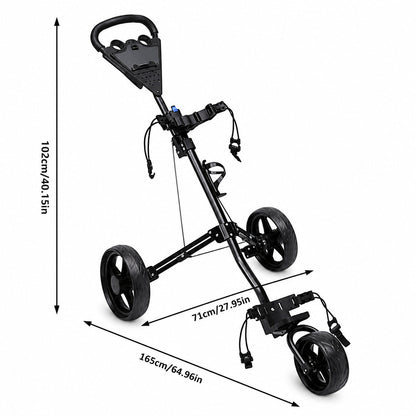 Golf Club Buggy Trolley Cart Compact Foldable 3 Wheel