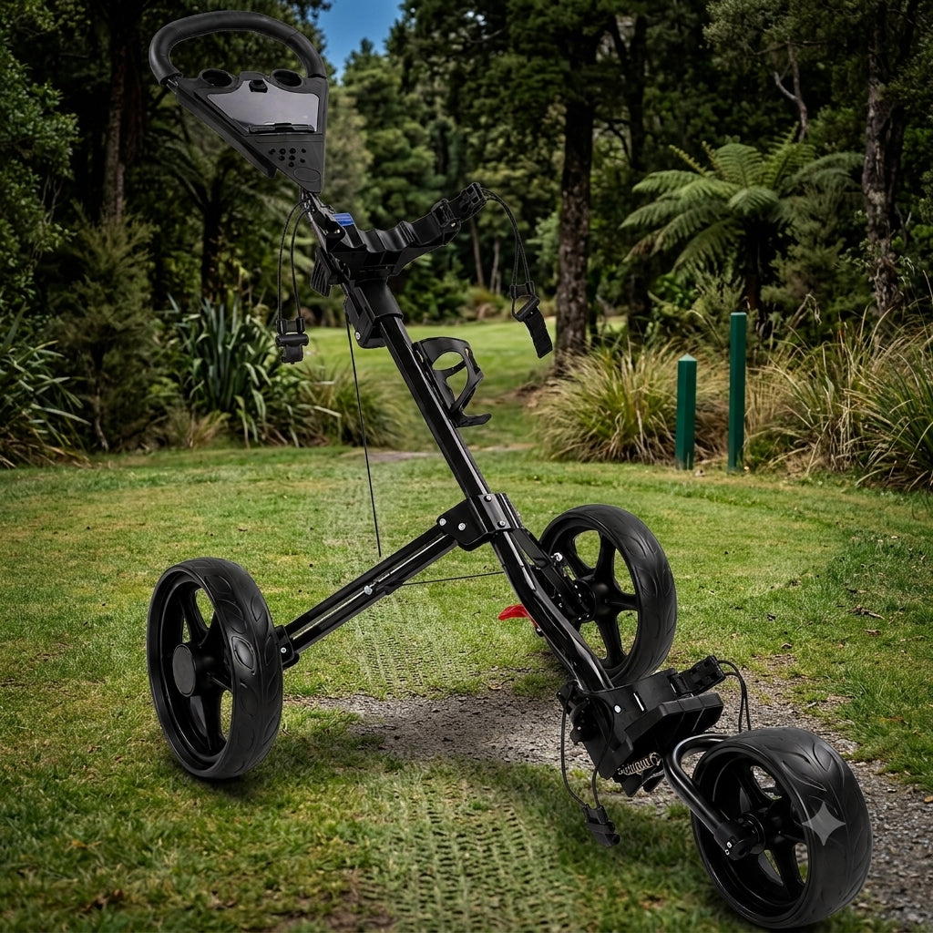 Golf Club Buggy Trolley Cart Compact Foldable 3 Wheel