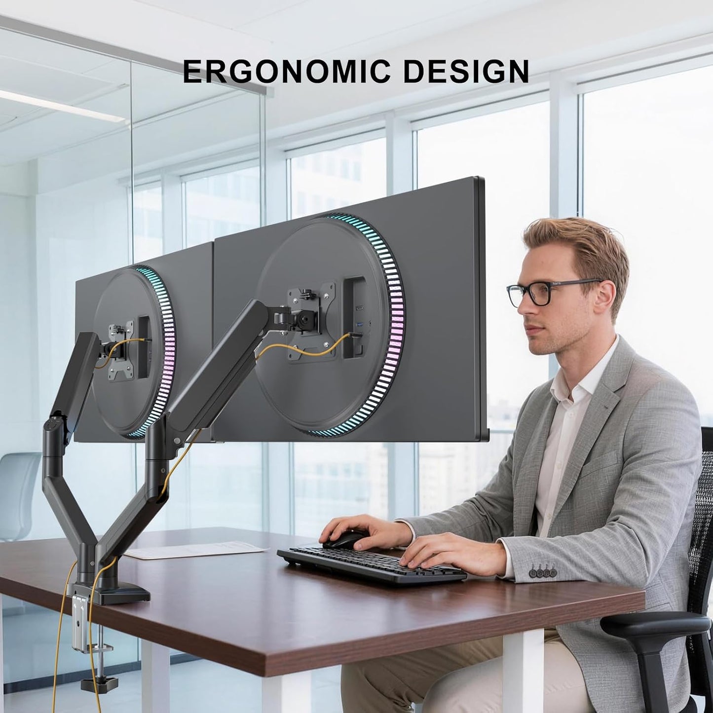 Dual Arm Monitor Stand Hydraulic Mount