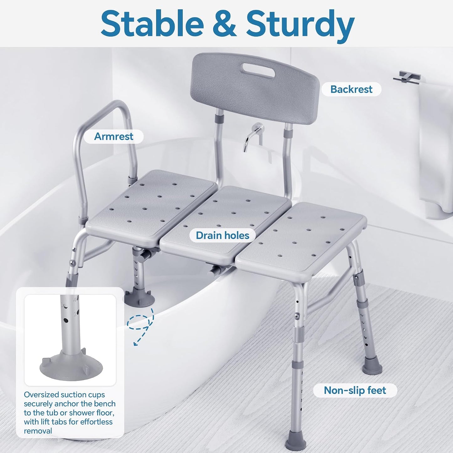 Adjustable Shower Chair Bath Tub Transfer Bench for Elderly Disabled