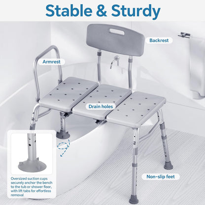 Adjustable Shower Chair Bath Tub Transfer Bench for Elderly Disabled