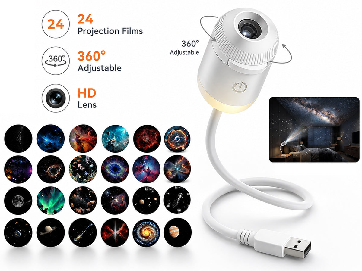USB Galaxy Projector & Night Light – Planetarium Star Lamp with 24 Interchangeable Slides