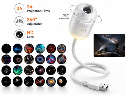 USB Galaxy Projector & Night Light – Planetarium Star Lamp with 24 Interchangeable Slides