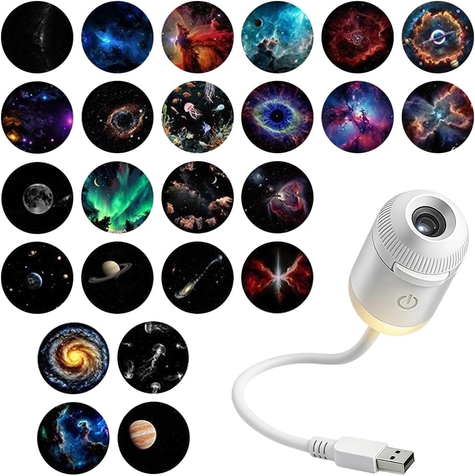 USB Galaxy Projector & Night Light – Planetarium Star Lamp with 24 Interchangeable Slides
